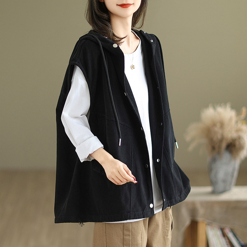 连帽马甲外套女春秋新款设计感小众宽松休闲无袖工装坎肩马夹上衣,淘宝优惠券,粉丝福利购,淘宝优惠卷