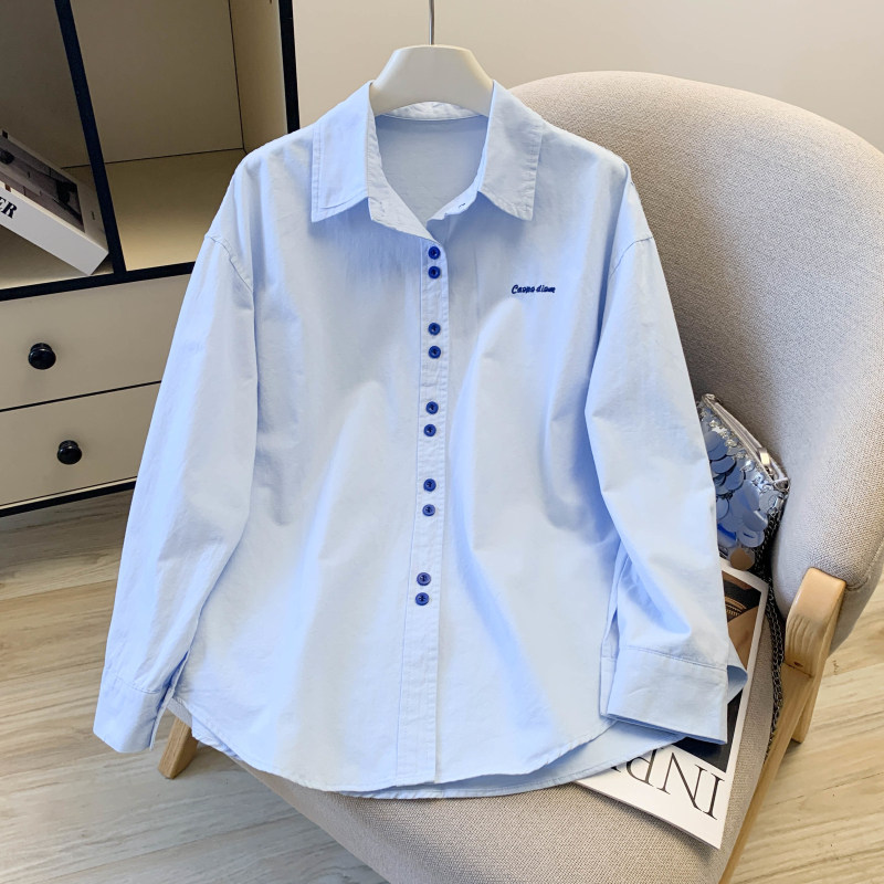 奶黄糖果色撞色双扣刺绣衬衫女春夏韩版洋气减龄宽松百搭外套上衣,淘宝优惠券,粉丝福利购,淘宝优惠卷