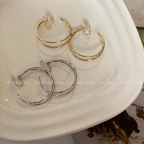 蚊香盘耳夹无耳洞可戴双层银色金色素圈大圈韩风气质百搭高级E841 - 图3
