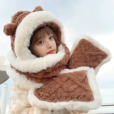 Милая шапка, шарф, перчатки, демисезонный ветрозащитный комплект, в корейском стиле, с медвежатами, 3 предмета, увеличенная толщина