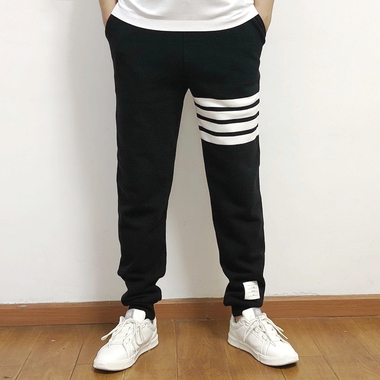 秋冬季tb卫裤男休闲裤子束脚修身加绒长裤纯棉运动裤女情侣装潮牌 - 图0