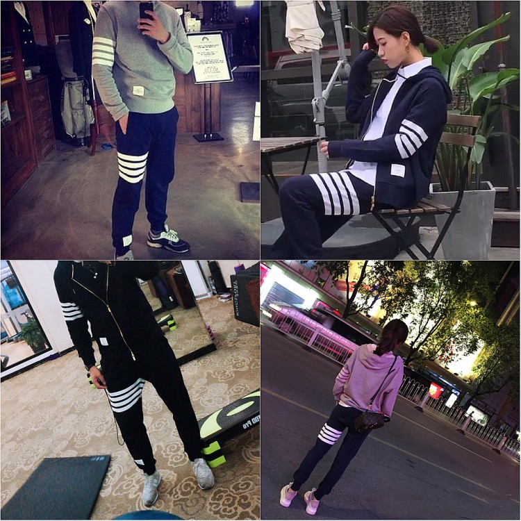 秋冬季tb卫裤男休闲裤子束脚修身加绒长裤纯棉运动裤女情侣装潮牌 - 图2