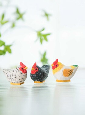 木制公鸡母鸡摆件创意家居装饰品
