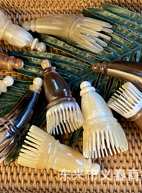 牛角短筒梳按摩头部刮痧梳洗头梳