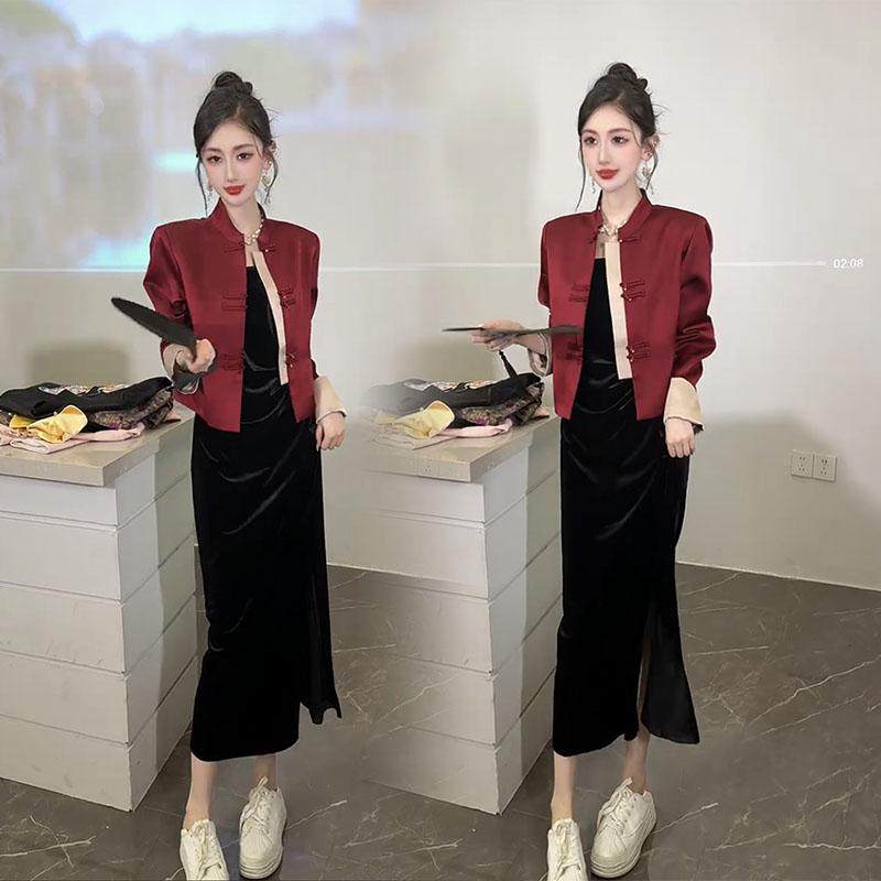 新中式国风套装2024秋季新款高级感小个子盘扣外套+吊带裙两件套,淘宝优惠券,粉丝福利购,淘宝优惠卷