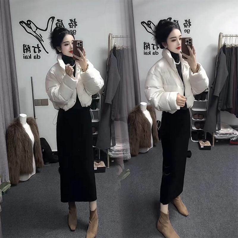 秋冬新款白色加厚保暖长袖立领单排扣抽绳高腰短款棉服外套女棉衣,淘宝优惠券,粉丝福利购,淘宝优惠卷