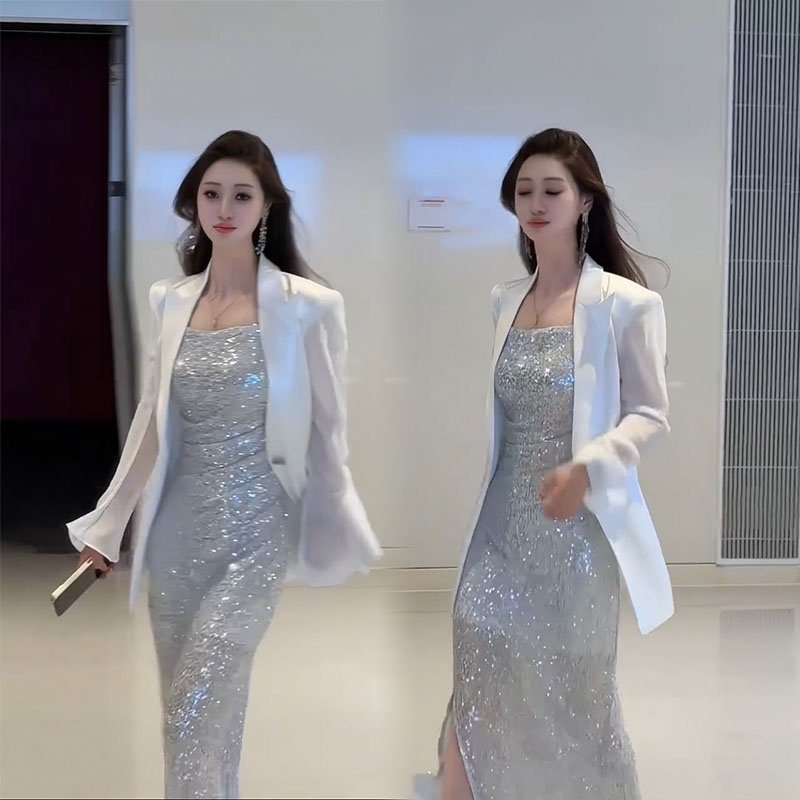 2025春季新款时尚气质显瘦高级感西装气质亮片女神范连衣裙两件套,淘宝优惠券,粉丝福利购,淘宝优惠卷