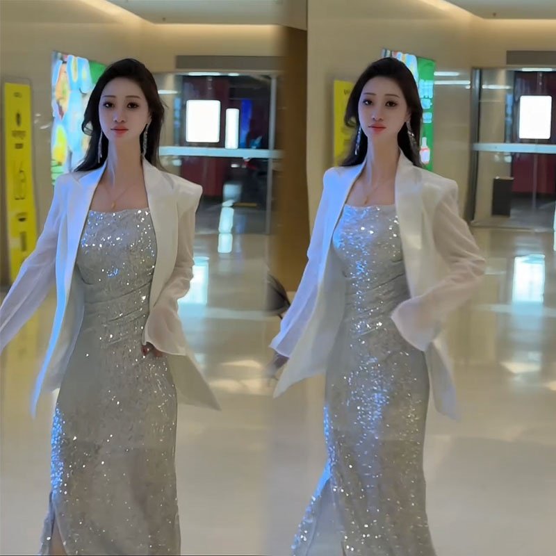 2025春季新款时尚气质显瘦高级感西装气质亮片女神范连衣裙两件套,淘宝优惠券,粉丝福利购,淘宝优惠卷