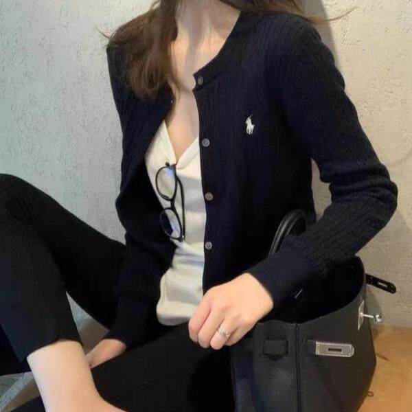 2025法式复古设计感小马刺绣麻花针织外套春秋上衣开衫毛衣女