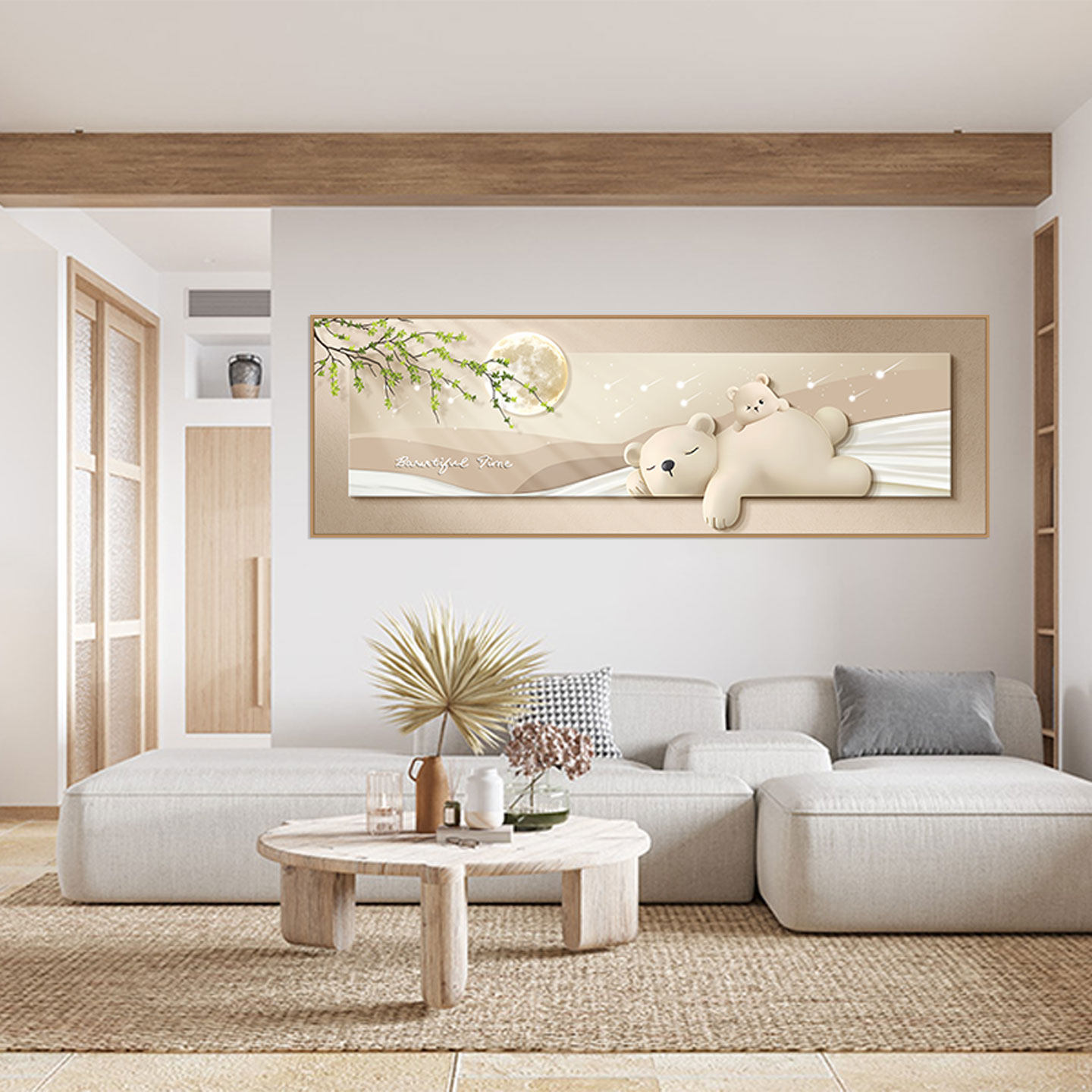 新款可爱奶油风小熊自粘贴画高级感主卧床头贴画儿童房间温馨壁画,淘宝优惠券,粉丝福利购,淘宝优惠卷