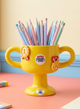 可爱陶瓷儿童高脚杯桌面收纳摆件