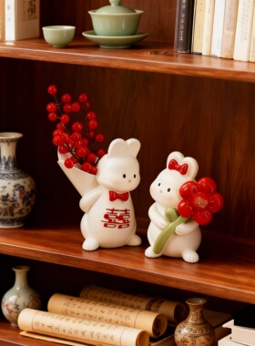 新中式手绘兔子树脂摆件套组