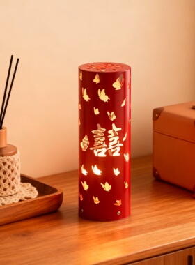 新中式红喜字铁艺床头柜台灯