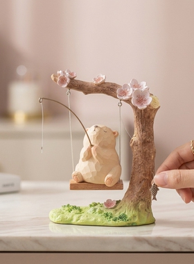 田园小熊钓鱼树脂桌面摆件送礼