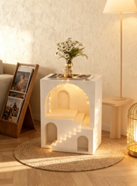 侘寂风水泥复合可发光落地摆件