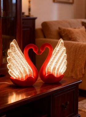 轻奢天鹅树脂发光桌面摆件礼盒