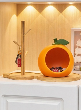 创意可爱橘子造型树脂收纳摆件