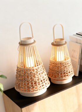 侘寂风竹编灯笼灯手工可发光摆件