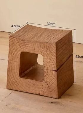 侘寂风实木手工几何收纳凳摆件