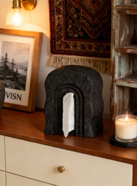 侘寂风水泥拱门纸巾盒摆件