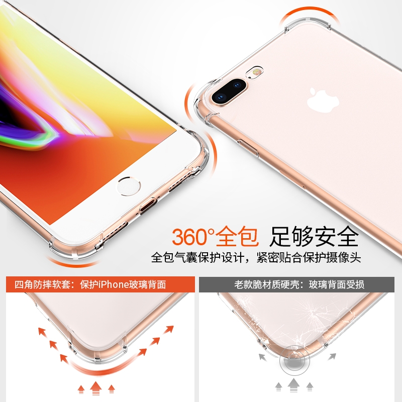 适用苹果iPhone6/6s/7/8/Plus手机壳 se2/3代透明硅胶气囊加厚防摔软壳6P/6sP/7P/8P新款男女镜头全包保护套-图0