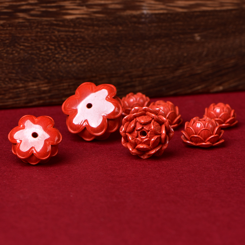 天然朱砂莲花珠帝王砂散珠diy手工水晶饰品配件材料串珠单珠散珠 - 图2