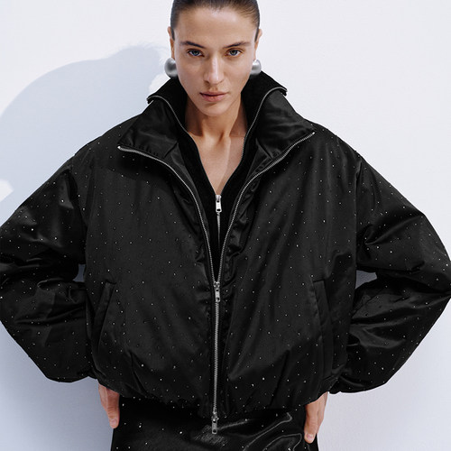 UR国内2025冬季女装时髦个性魅力贴钻短款羽绒服UWG150119 - 图0