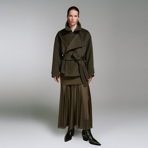 UR国内2025冬季女装琥珀流光风腰带含羊毛毛呢外套UWJ150112 - 图0