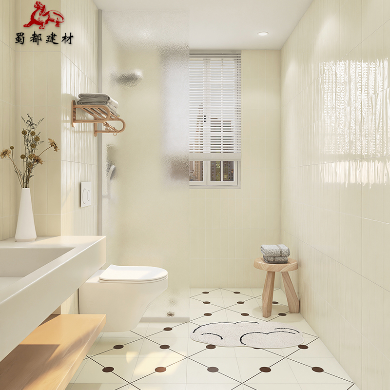 佛山仓奶油白亮面格子砖300x600厨房卫生间瓷砖厕所浴室奶黄瓷片 - 图0