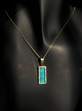 簪缨小筑孔雀羽毛点翠方形吊坠女气质百搭个性锁骨项链项饰饰品