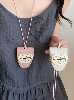 皮革画板挂脖长款耳机包外出便携