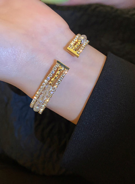 时尚几何人造水晶款镶钻开口手环