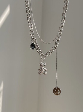 嘻哈双层小熊笑脸锁骨链