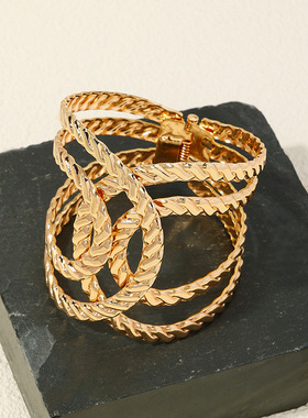 欧美跨境不规则纹路开口手镯个性