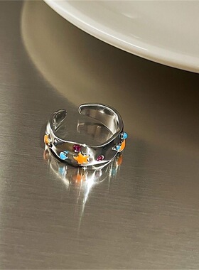 多巴胺彩花戒指女款小众设计