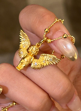 镶钻爱神丘比特珠链项链中古锁骨