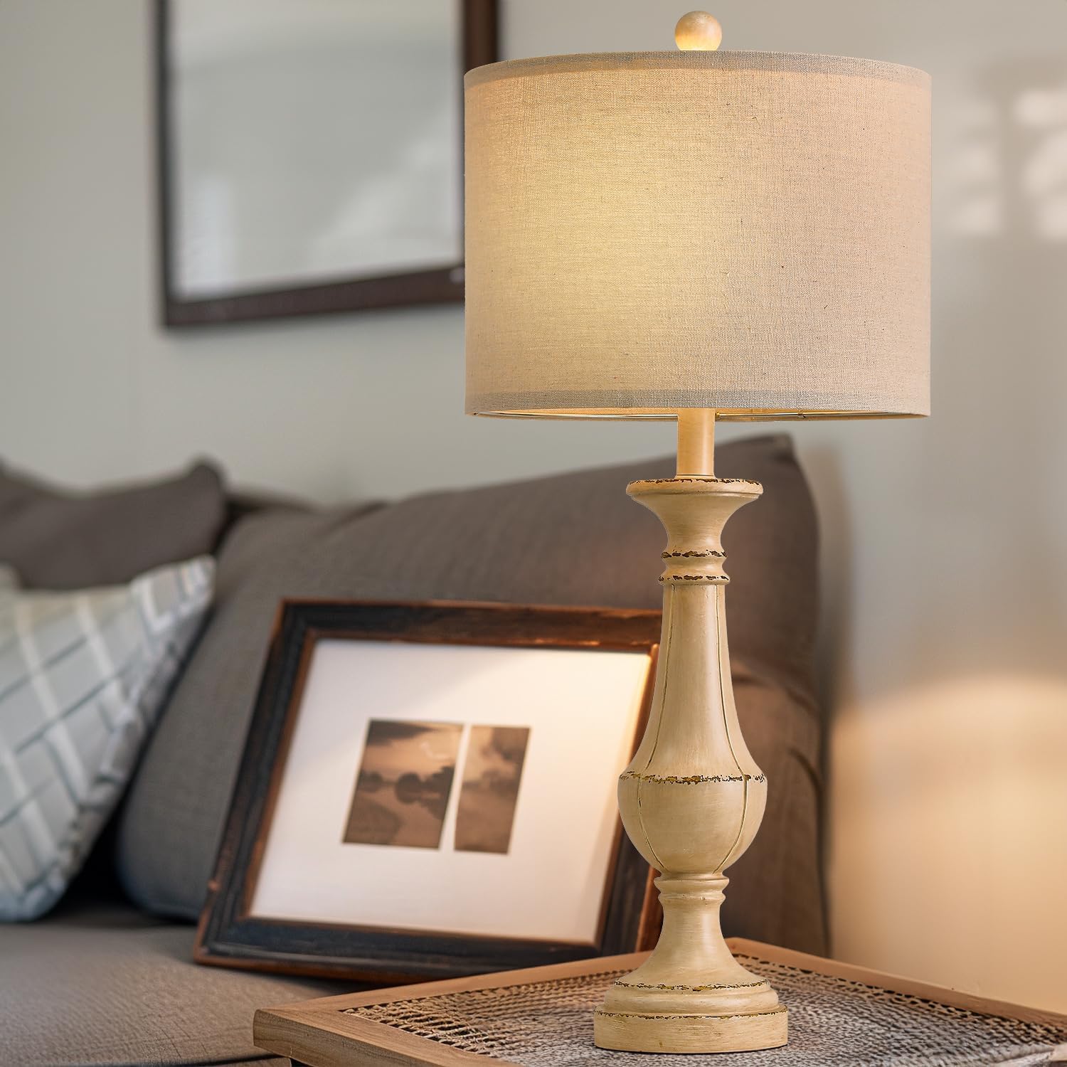 美式乡村复古做旧实木台灯卧室床头餐厅书房客厅酒店客房民宿台灯 - 图3