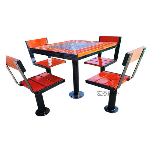 户外桌棋盘桌连体室外桌小区庭院休闲组合桌方桌四椅防腐木公园桌 - 图3
