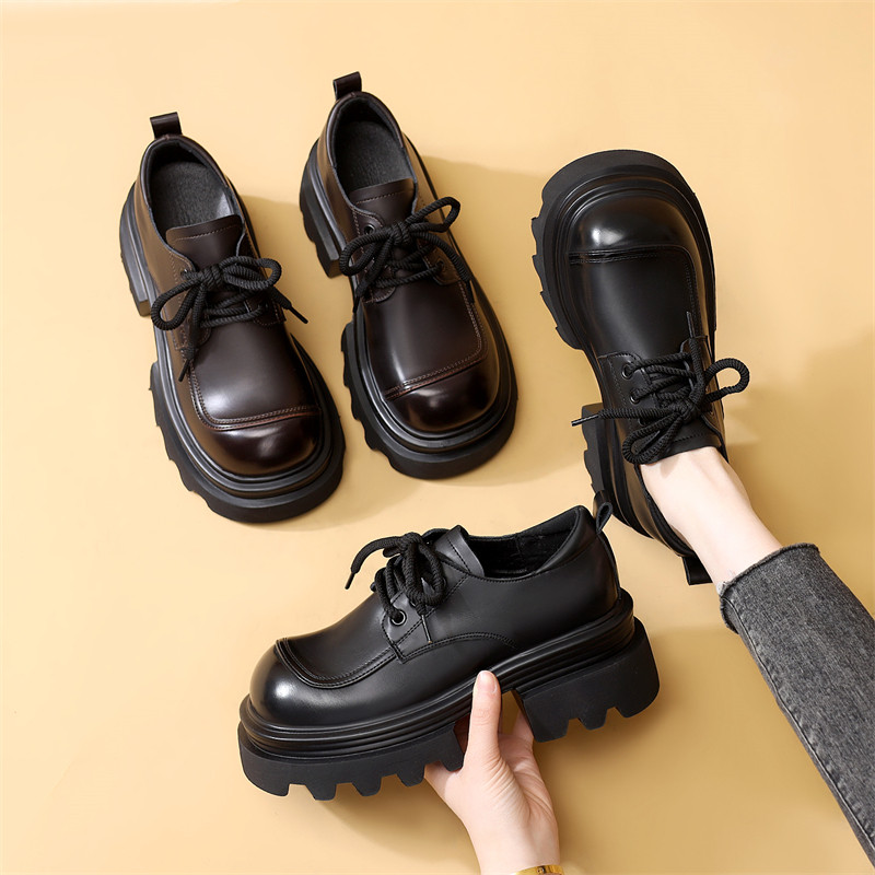 厚底小皮鞋女2026秋冬新款增高防水小个子短靴软底舒适显瘦乐福鞋,淘宝优惠券,粉丝福利购,淘宝优惠卷