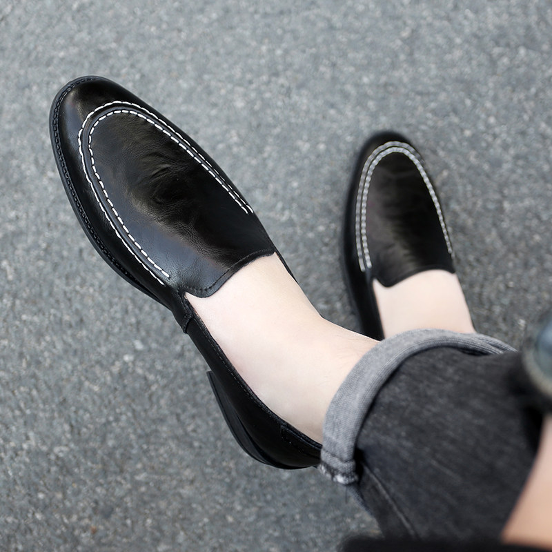 真皮小皮鞋男软底豆豆鞋商务休闲牛皮透气一脚蹬懒人鞋尖头乐福鞋,淘宝优惠券,粉丝福利购,淘宝优惠卷