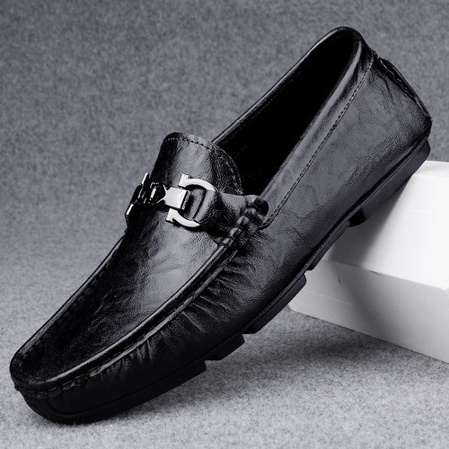 豆豆鞋男2025新款冬季加绒保暖真皮休闲皮鞋一脚蹬软底软皮驾车鞋 - 图2