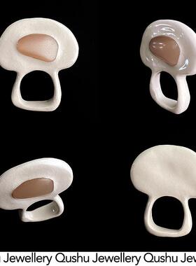 Qushu Jewellery 原创设计手工雕塑感戒指镶嵌天然石小众戒指孤品