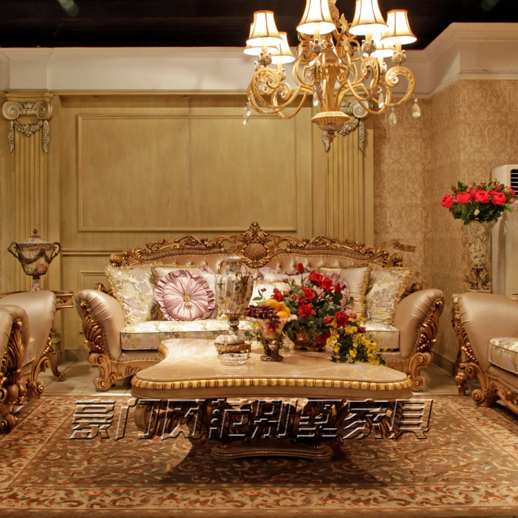 欧式奢华沙发客厅组合牛皮沙发全实菠萝雕花宫廷沙发别墅古典沙发