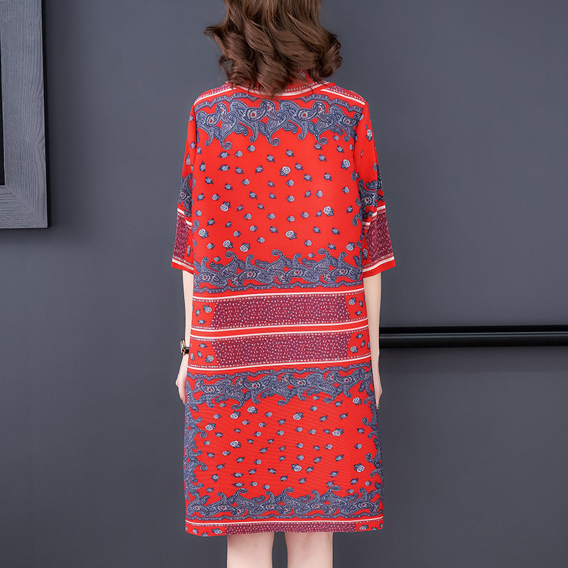 阔太太中老漂亮妈妈褶皱连衣裙春秋洋气贵夫人宽松大码显瘦印花裙,淘宝优惠券,粉丝福利购,淘宝优惠卷