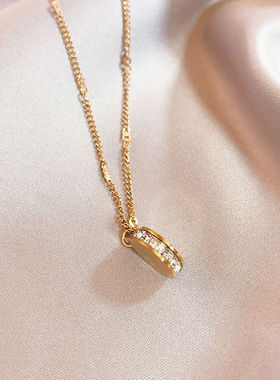 韩版时尚高级感不掉色钛钢项链K金色福喜双面吊坠女ins潮福字锁骨