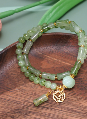 双圈手串圆珠竹节花朵福牌手链女