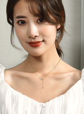 竹节猫眼石钛钢项链锁骨链女项坠