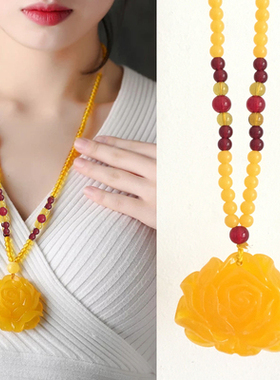 复古仿蜜蜡长款树叶挂件水滴吊坠