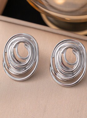 不规则环形椭圆不锈钢项链耳钉女