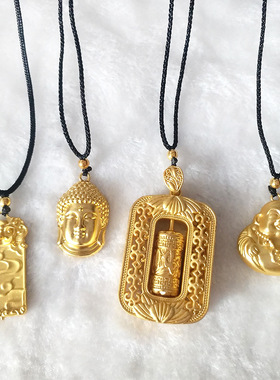 长款项链金色佛头观音平安扣吊坠